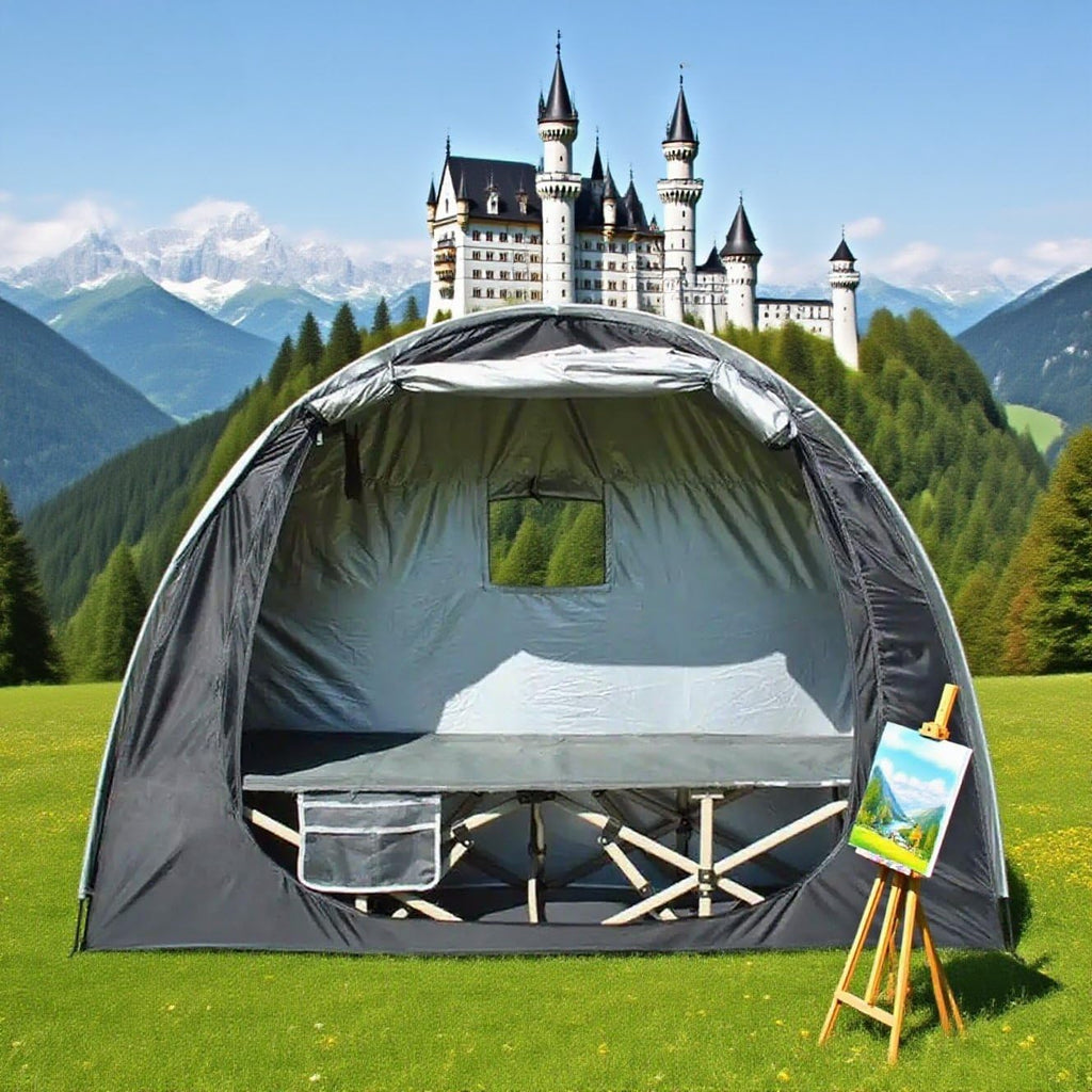 1 Person Solo Cot Tent (Bed Not Included), 210D Silver Fabric, Waterproof, Compact Portable Camping Shelter