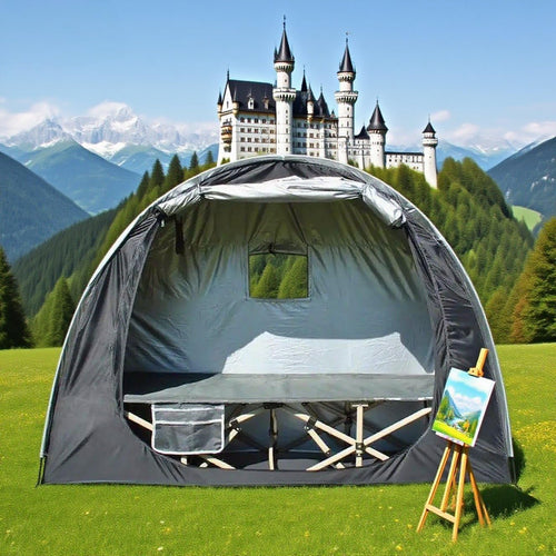 1 Person Solo Cot Tent (Bed Not Included), 210D Silver Fabric, Waterproof, Compact Portable Camping Shelter