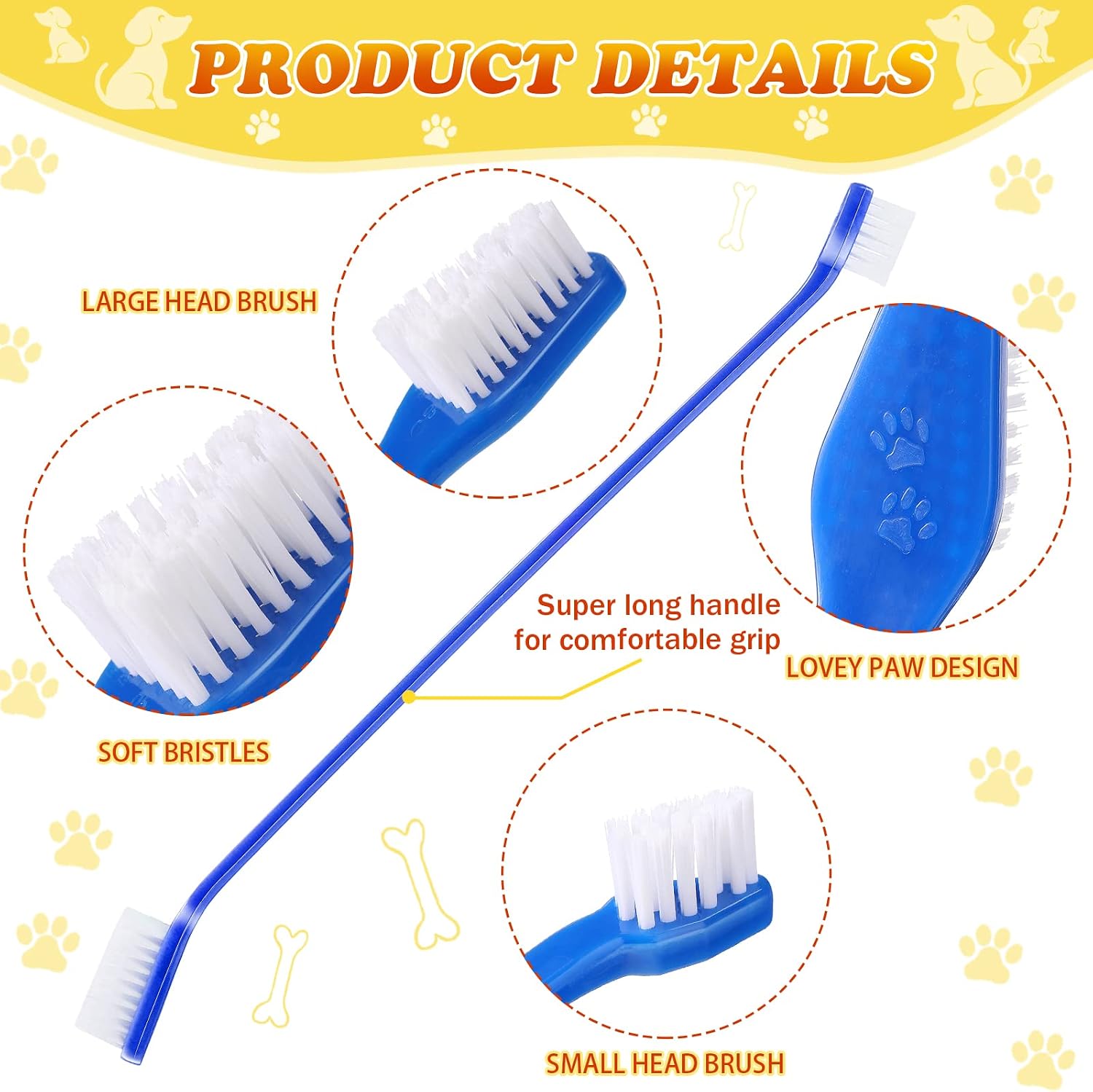 Nuenen 150 Count Dual-Head Dog Toothbrushes, Long Handle Pet Dental Brushes