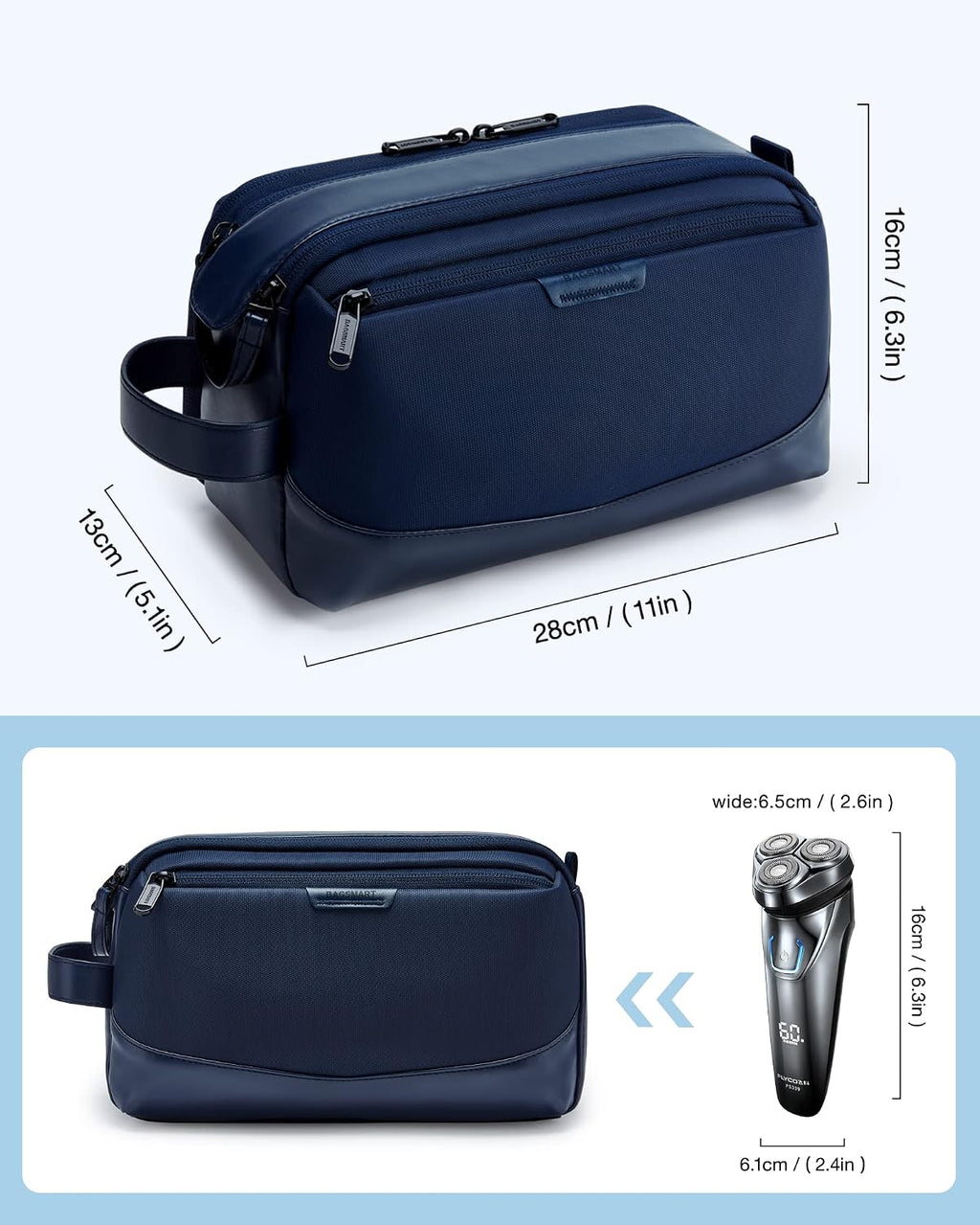 BAGSMART Large Travel Toiletry Bag for Men, Water-resistant, Nvay Blue