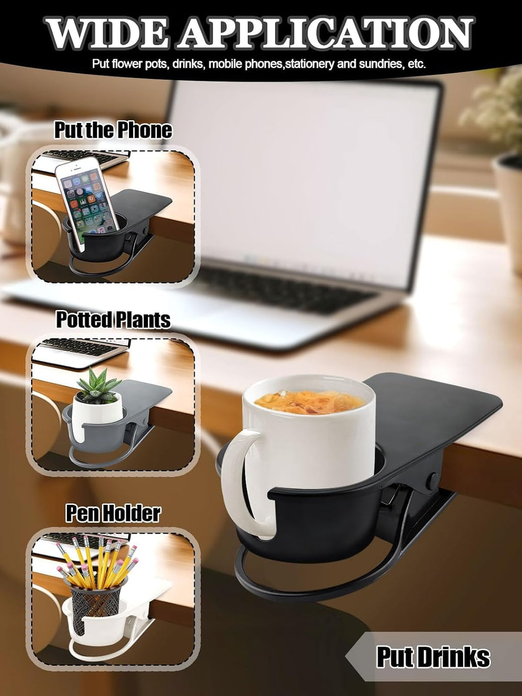 3PCS Clip on Drink Holder for Beach Chair, Desk Cup Holder with Groove