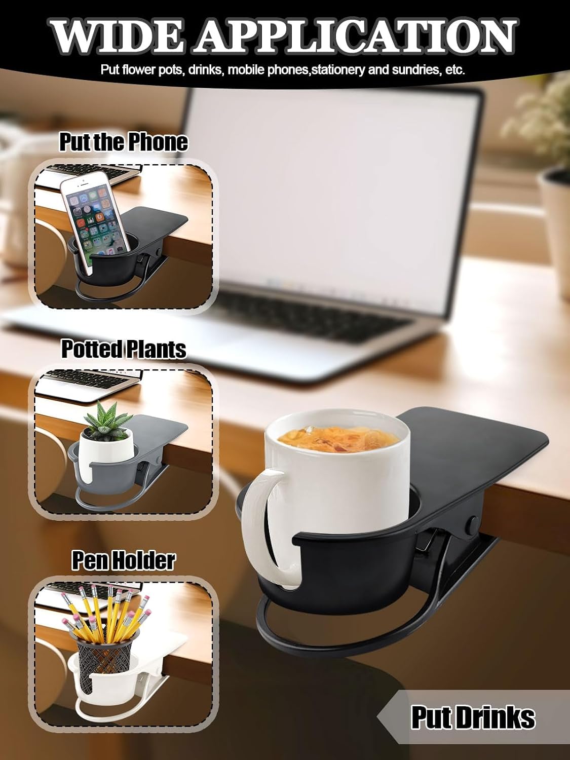 3PCS Clip on Drink Holder for Beach Chair, Desk Cup Holder with Groove