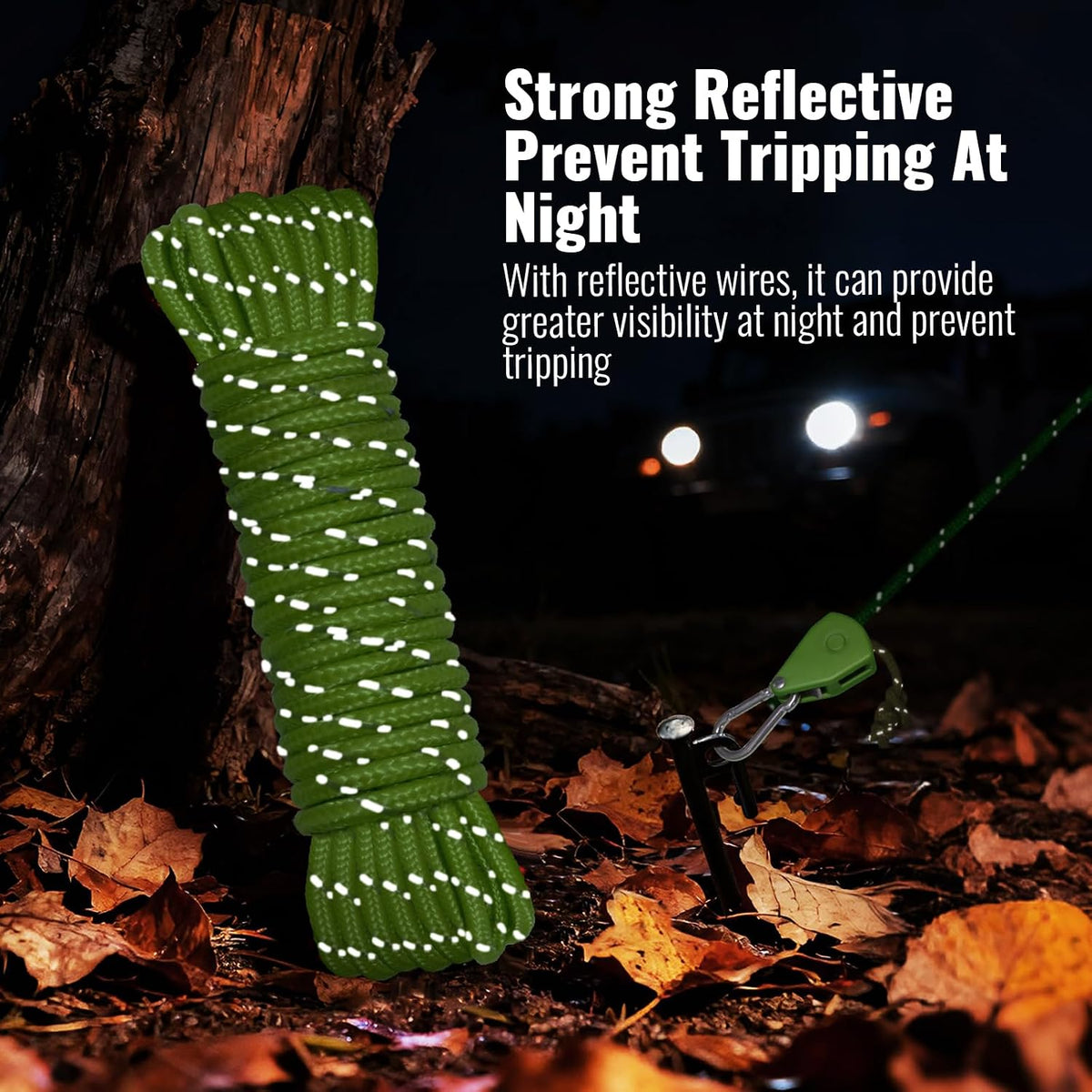 4Pack 4mm Reflective Guy Lines, Heavy‑Duty Tent Rope Tie Down Rope Line, Ultralight Camping Rope with Ratchet Pulley & 2 Metal Buckles, Aluminum Adjuster for Tarp Canopy Kayak Outdoor Camping, 13ft