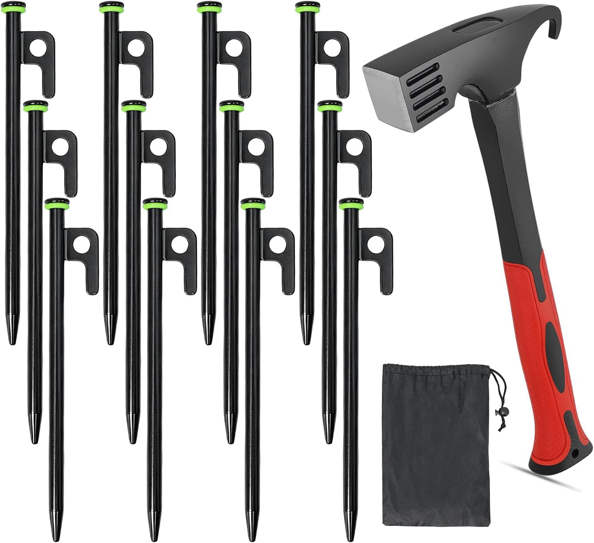 DESHIL 12 Pack Tent Stakes Heavy Duty Tent Stakes with Camping Hammers