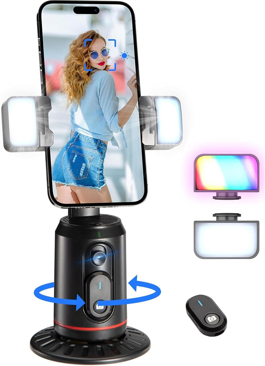 MQOUNY Auto Face Tracking Phone Holder, 360° Rotation Face Body Phone Tripod Smart Shooting Camera Mount with Rechargeable Remote and Light for Live Vlog Streaming Video, Rechargeable