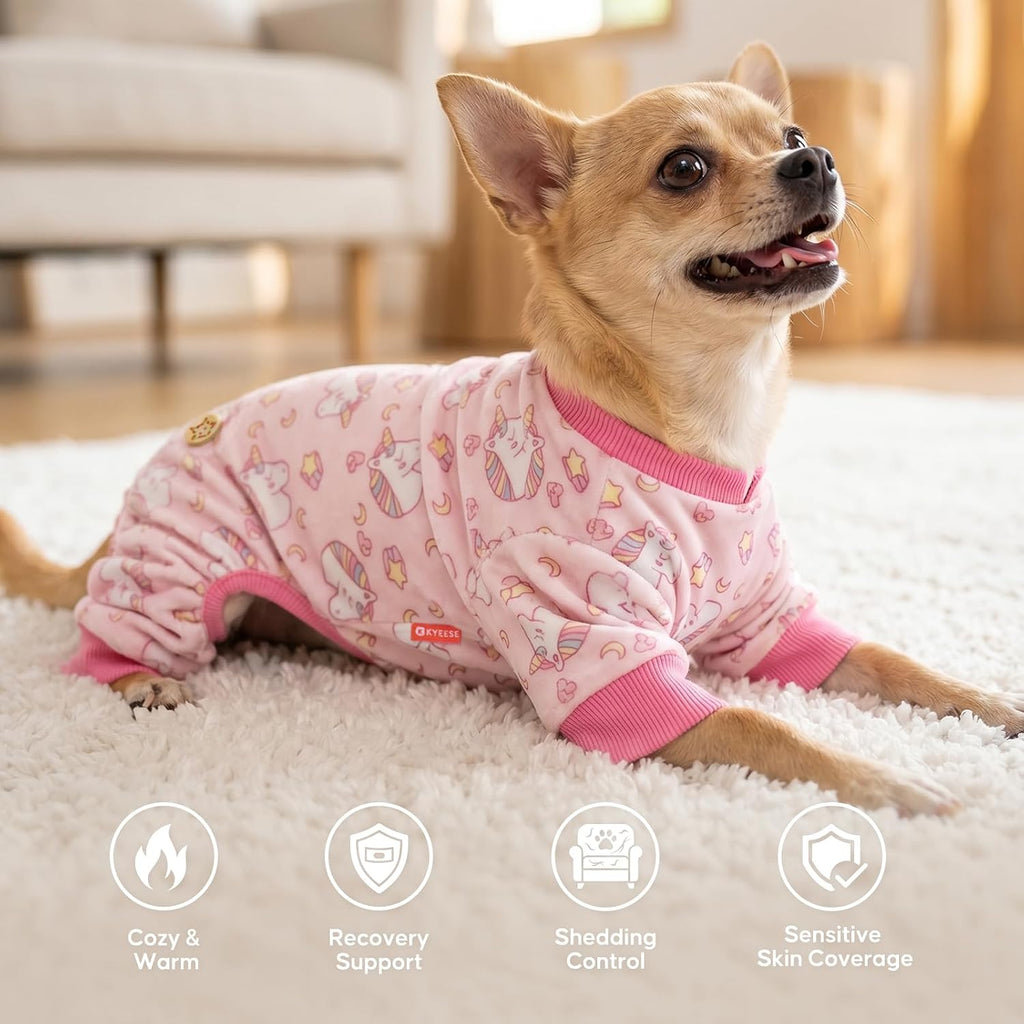 KYEESE Velvet Dog Pajamas for Small Dogs Soft Onesie Shirt, Unicorn Pink