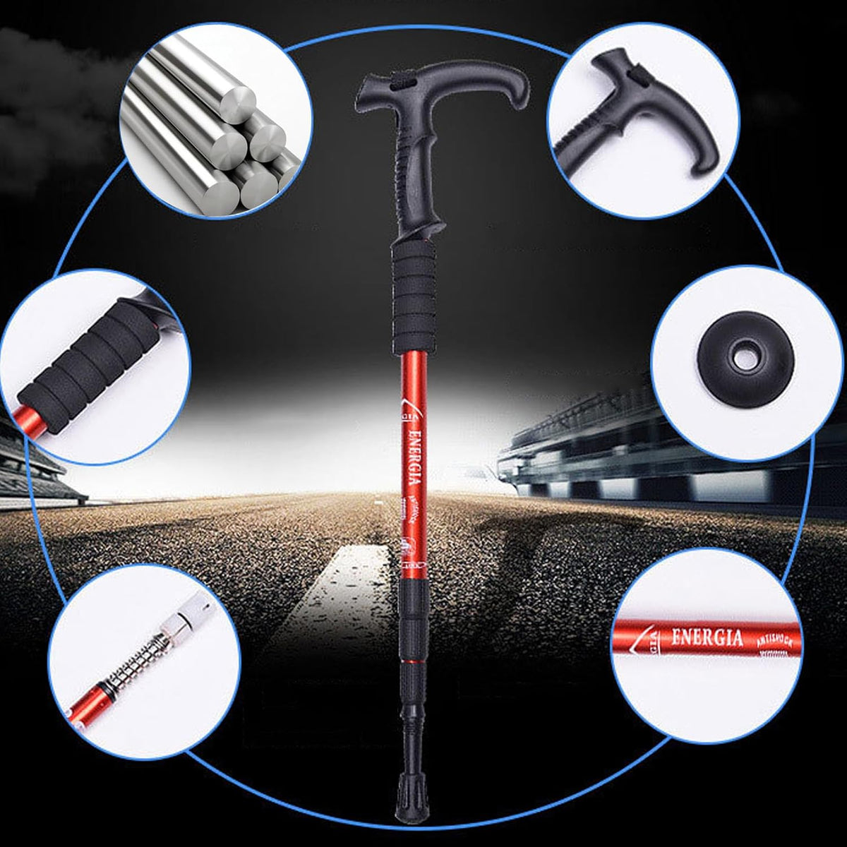 ThreeH Walking Sticks Lightweight Trekking Poles T Anti-Slip Handle Design Adjustable Walking Cane for Travel Hiking Climbing Senior Men Women