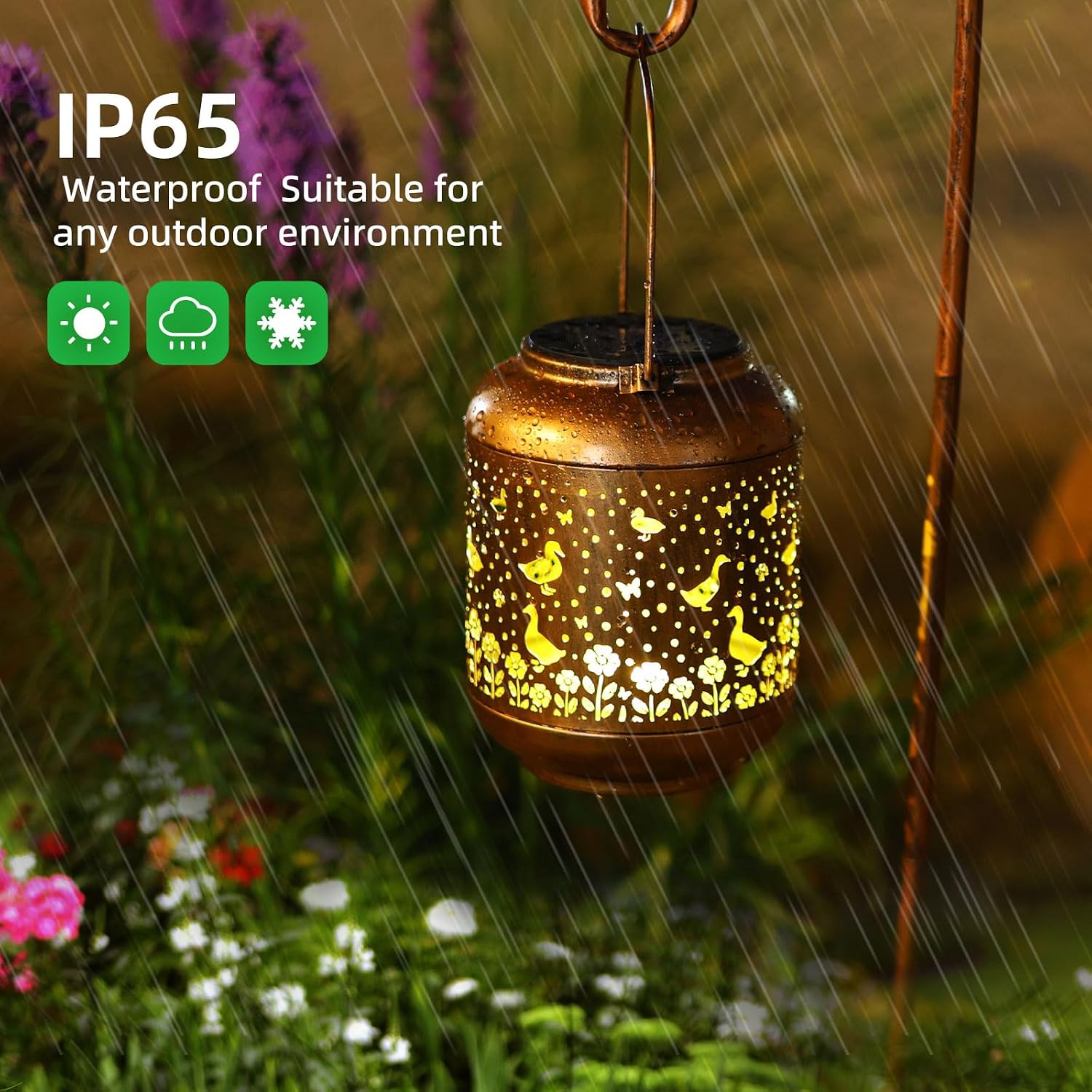 Solar Lanterns Outdoor Hanging Waterproof Lantern Duck Garden Decor Metal Solar Lights Birthday Gifts for Women Men Outside Decoration for Yard,Porch, Patio,Backyard,Pathway,Lawn,Landscape
