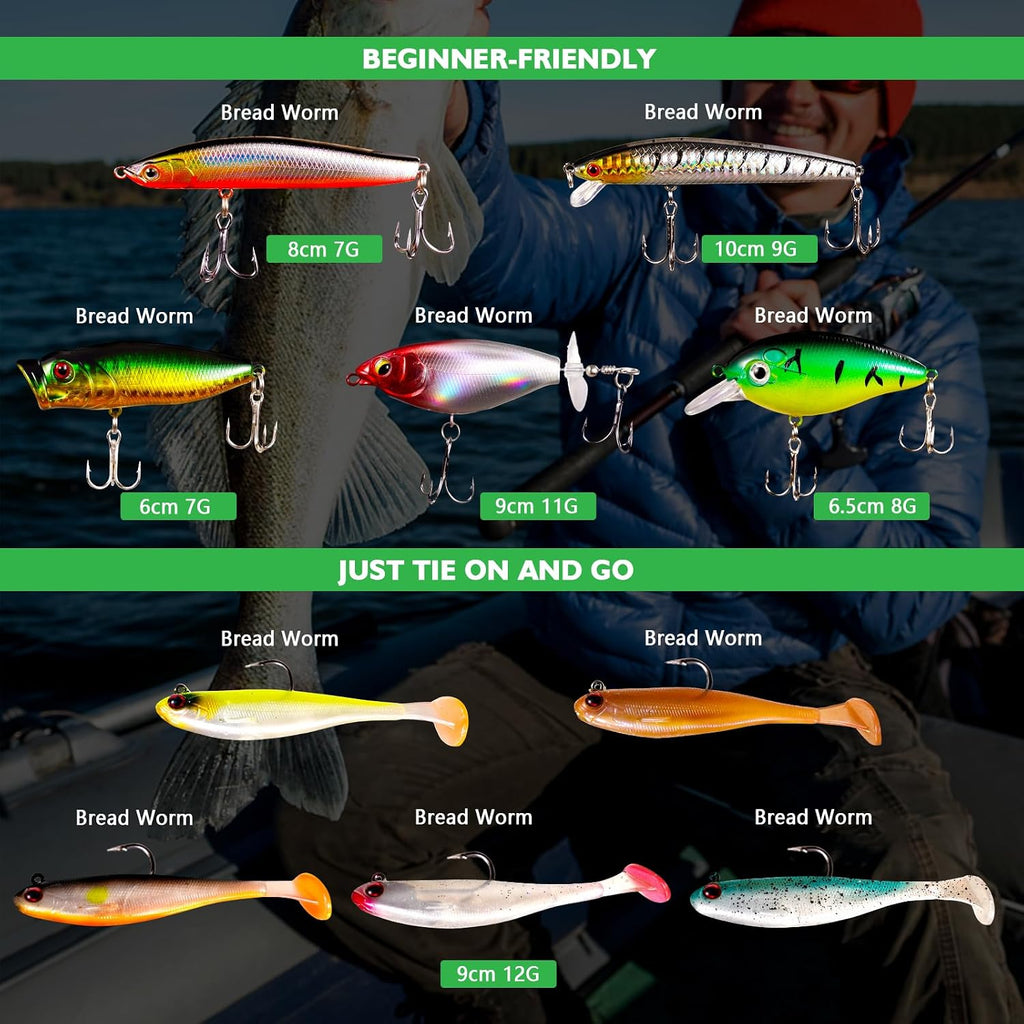 FONMANG Fishing Lures - Fishing Tackle kit with Fishing Spoons, Swim Bait, Jerk baits, Lure & Fishing Accessories, Bass Fishing Kit Also for Trout, Bluegill, Small Fishing Tackle Box for Freshwater