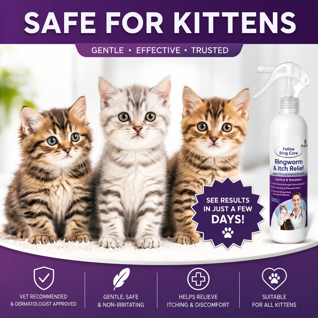 Feline Ring Care | Control & Help with Cat Ringworm, Mange, Dermatitis, Dog Paw Yeast. Also works on Dogs, Hamsters, Guinea Pigs, Rabbits, etc. 8 oz Ready to Use Spray for Cats and Itch Relief