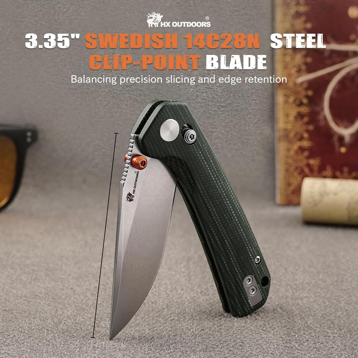 HX OUTDOORS 2.96"" pocket Knife Crossbar Lock Clip 14C28N Blade Micarta Handle