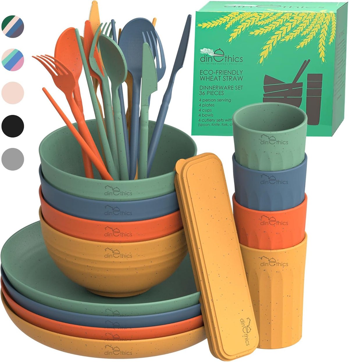 Wheatstraw Dinnerware Set for 4 - Camping Dishes & Utensils - Microwavable Plates - Alternate To Plastic Plates And Bowls - Camping Kitchen Set - Rv Dinnerware - Wheat Straw Dorm Dishes