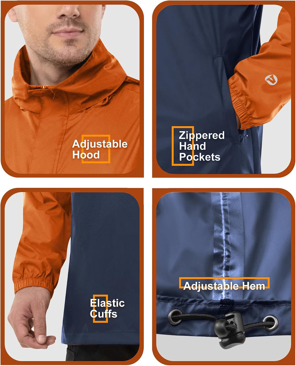 Outdoor Ventures Men's Rain Jacket Waterproof Lightweight Packable Pullover