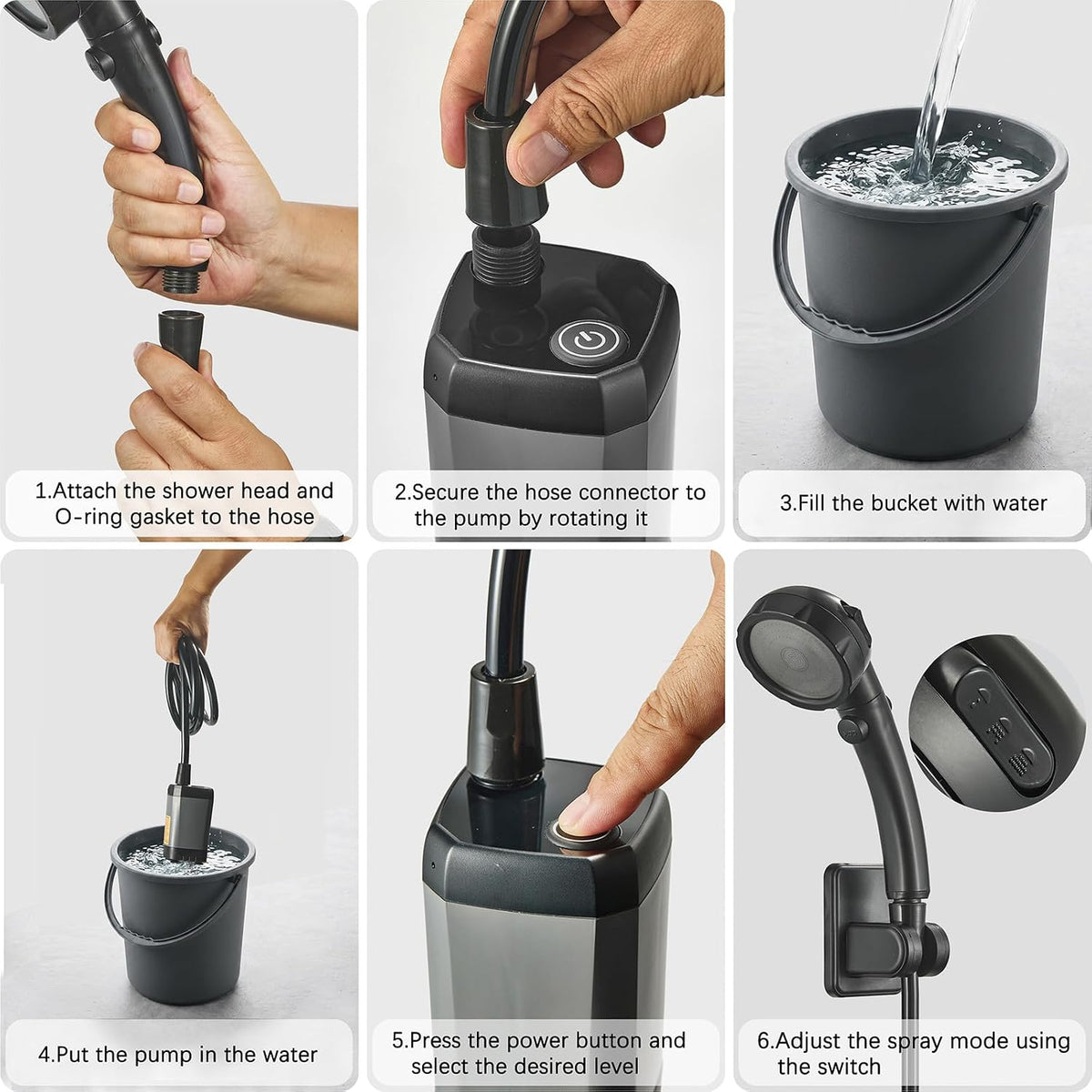 Portable Camping Shower, 6000mAh Rechargeable Outdoor Shower Pump