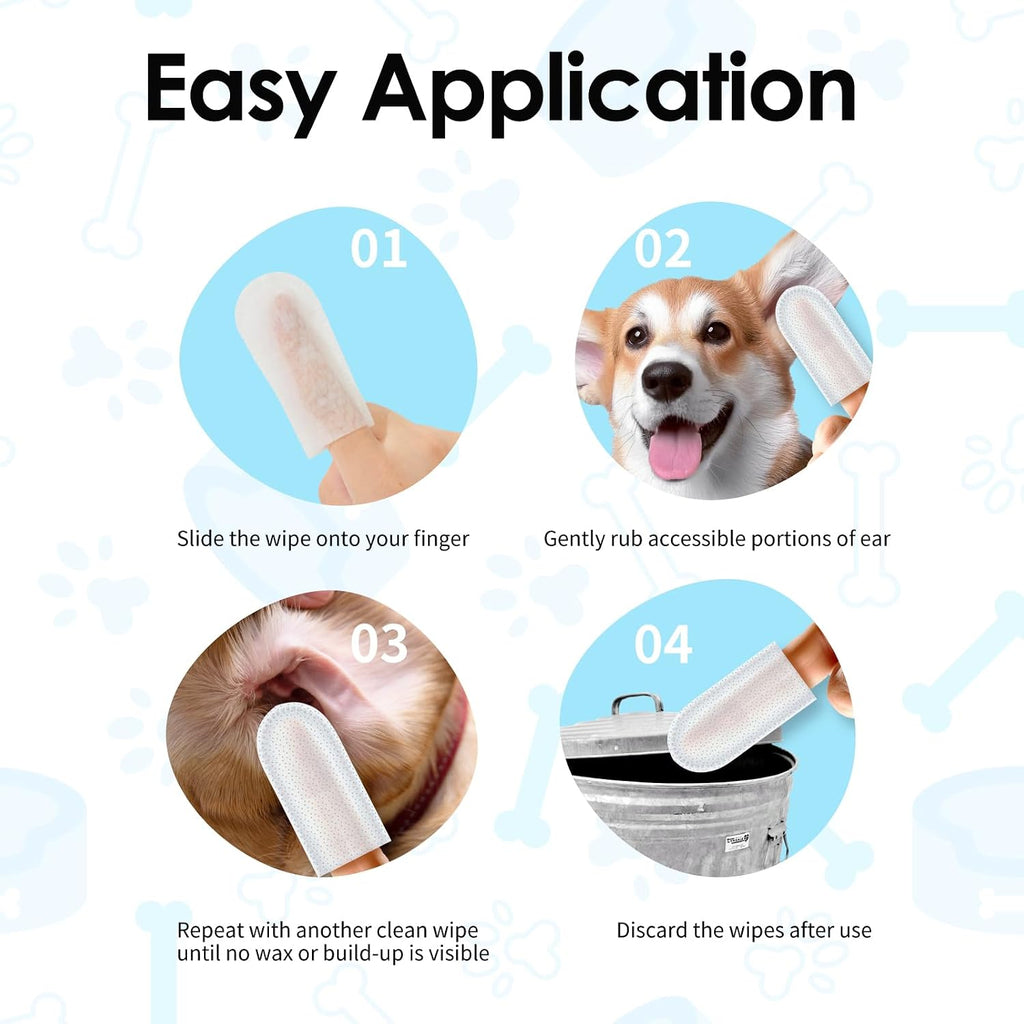 Mooncat Pet Ear Cleaning Finger Wipes — Silicone Dots, Cat & Dog, 40ct
