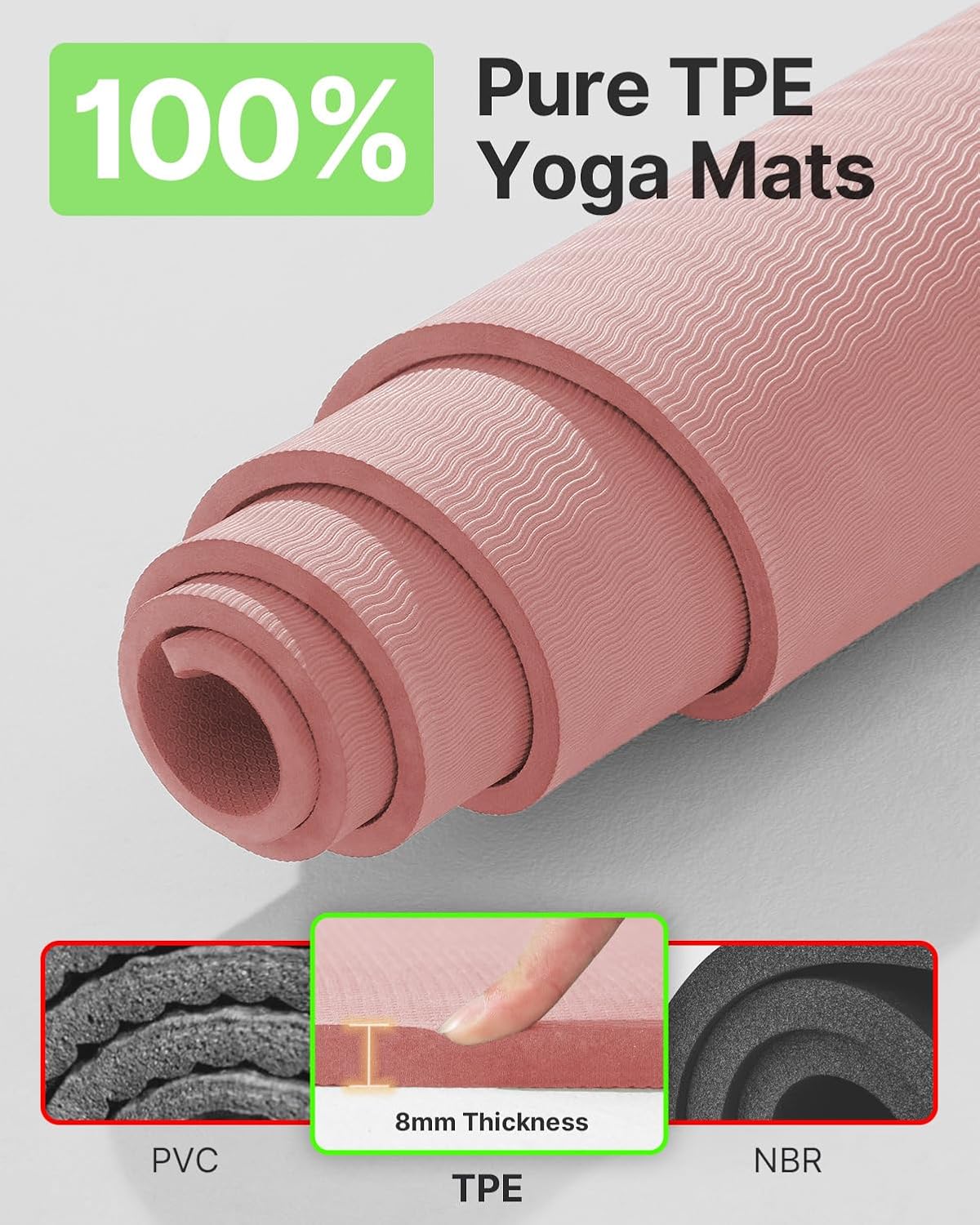 YOTTOY Large Yoga Mat (75 * 52 * 1/2inch),Extra Wide TPE Exercise Mat,Non-Slip Workout Mat for Pilates, Fitness, Barefoot, Home Gym Studio with Strap and Towel