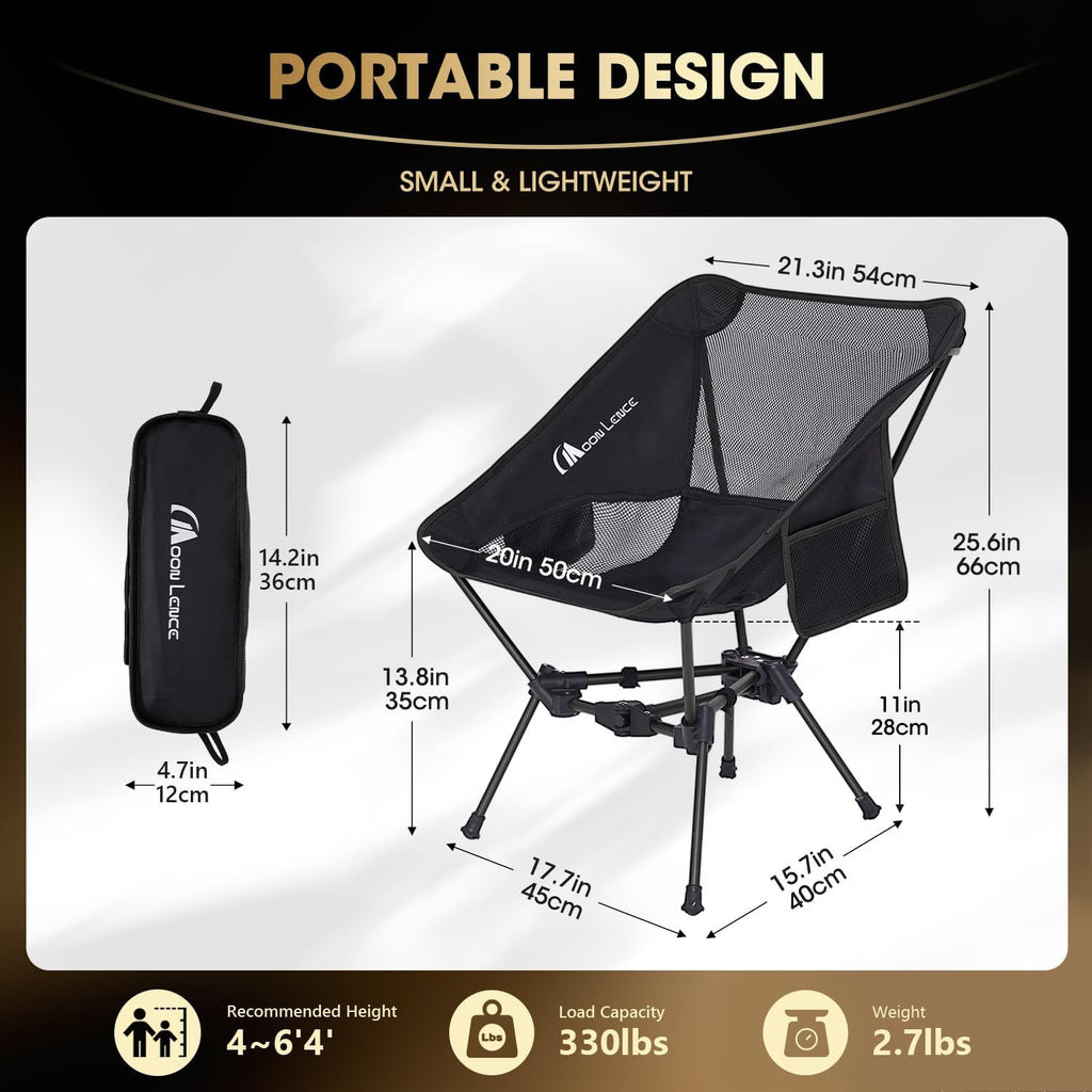 MOON LENCE Portable Camping Chair Lightweight Foldable Chair - The 4th Generation Portable Folding Chair - Compact, Ultralight Folding Chairs for Hiking Mountaineering Beach