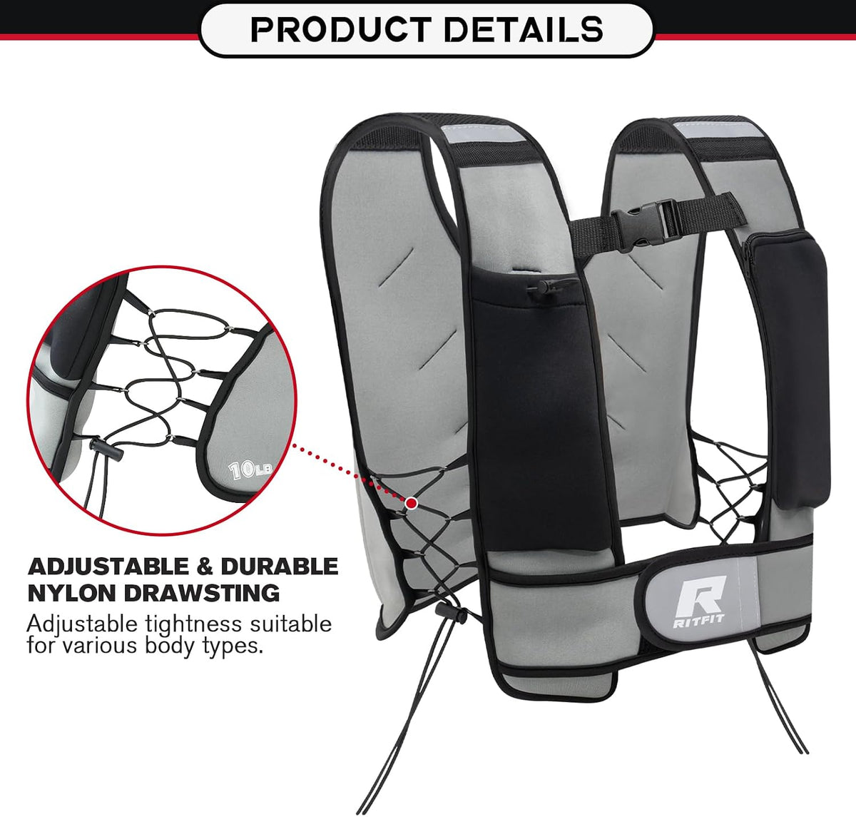 RitFit Weighted Vest, 4lb/8lb/10lb/12lb/15lb/20lb Weight Vest with Reflective Stripes, Weight Vest Adjustable for Women and Men Workout, Strength Training, Running, Fitness, Jogging, Walking
