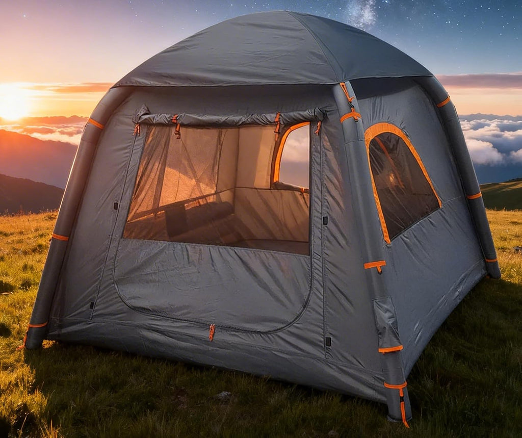 Inflatable Camping Tent for 4/6/8/10 Person, 4 Season Waterproof Blow Up Tent with Stove Jack & Skylight, Easy Setup Air Tent for Glamping & Family Camping