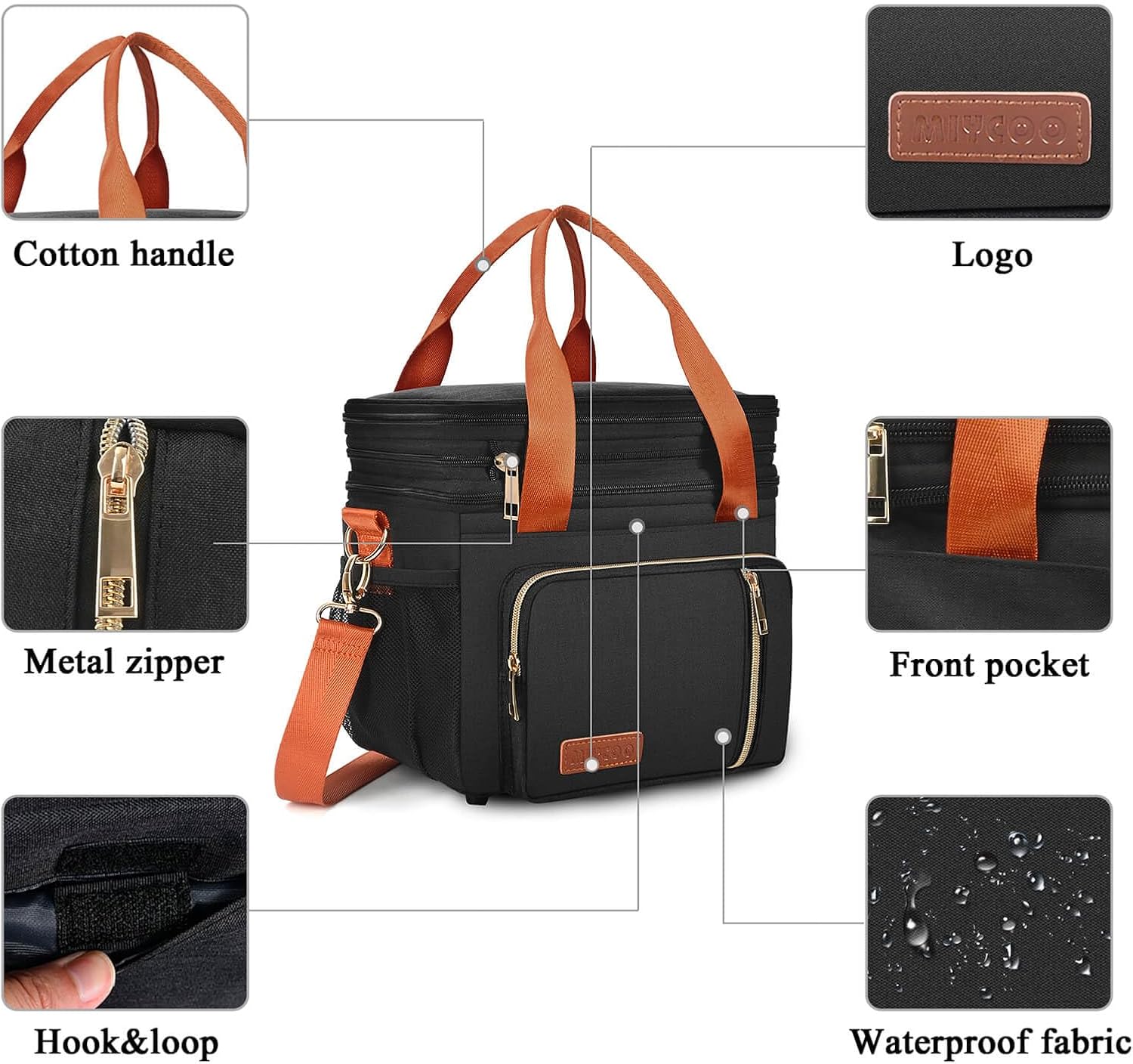 MIYCOO Lunch Bag for Women & Men, Expandable Double Deck Lunch Box, 15L