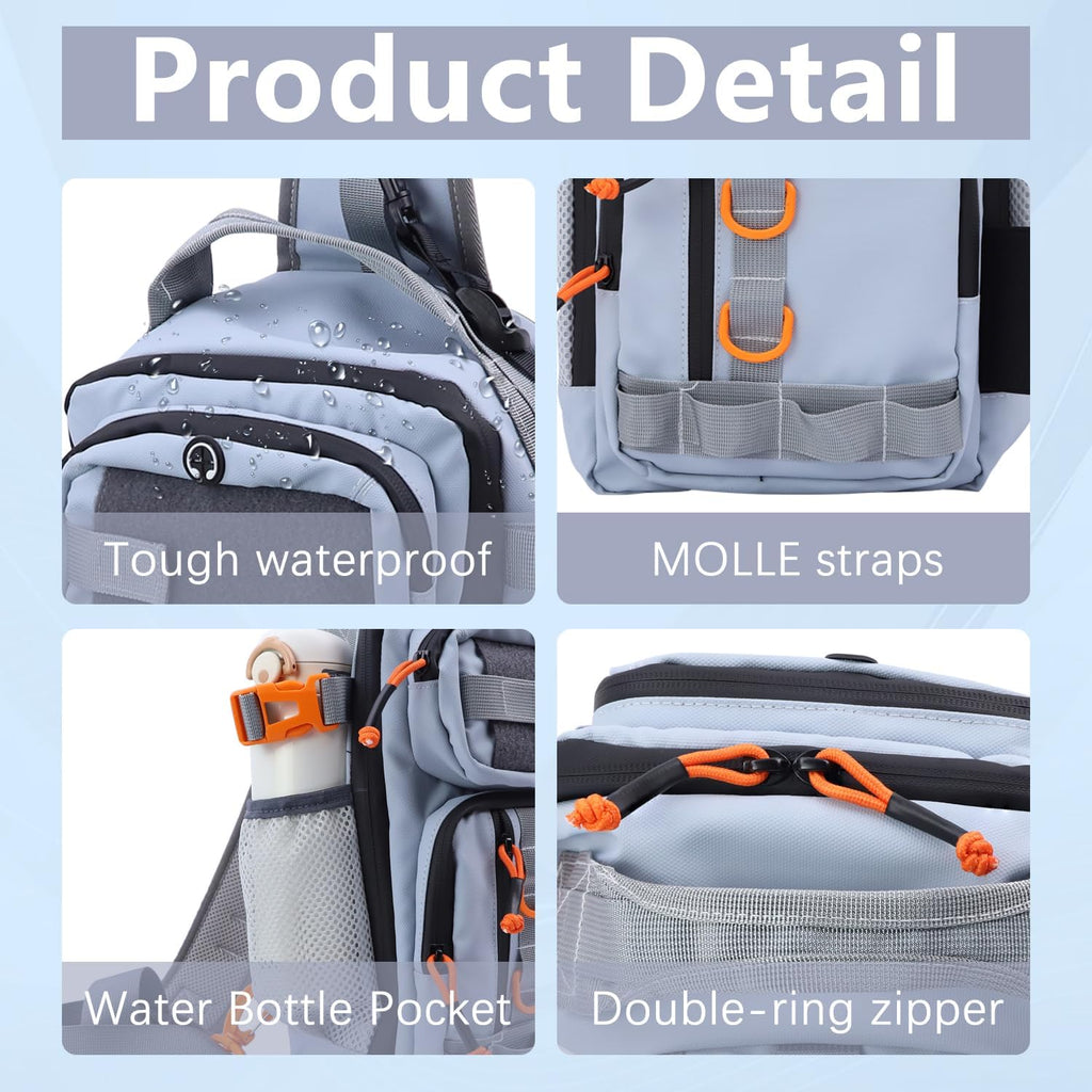 Fishing Backpack Tackle Storage Bag with 2 Tackle Boxes(Grey)