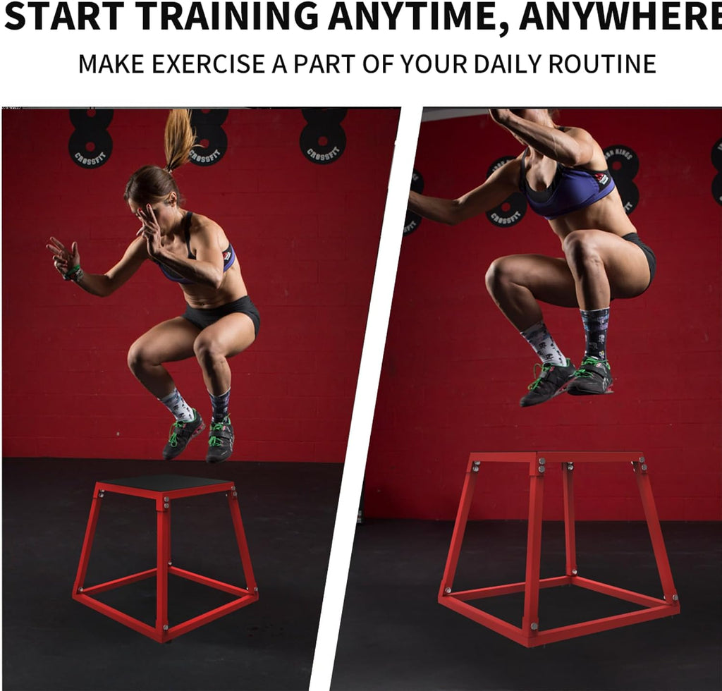 Heavy-Duty Steel Plyometric Jump Box, 12" Anti-Slip Rubber Tread & Stable Trapezoidal Design, Fixed Non-Slip Pads Fitness Jump Platform for Strength Training, Home & Gym Use