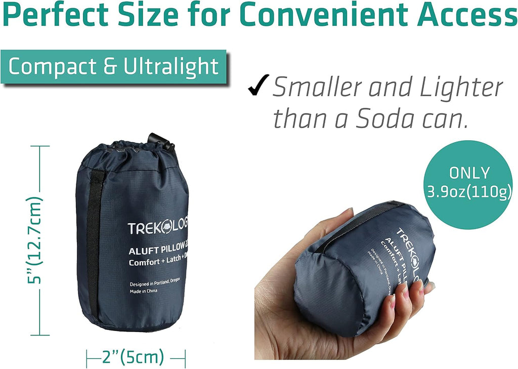 TREKOLOGY Aluft 2.0 Small Inflatable Camping Pillow for Backpacking, Travel