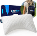 Sidney Sleep Mini Travel Size Neck Pillow - Knee, Back Lumbar and Support - Small Curved Pillow - 14 x 19 Inches - Adjustable Loft - Washable - Drawstring Backpack Included (White)