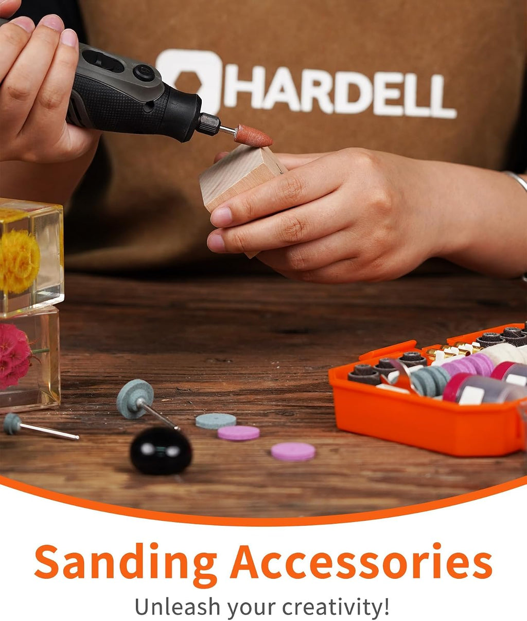 HARDELL 227Pcs Rotary Tool Kit w/ 1/8" Shanks, Sanding & Carving Orange