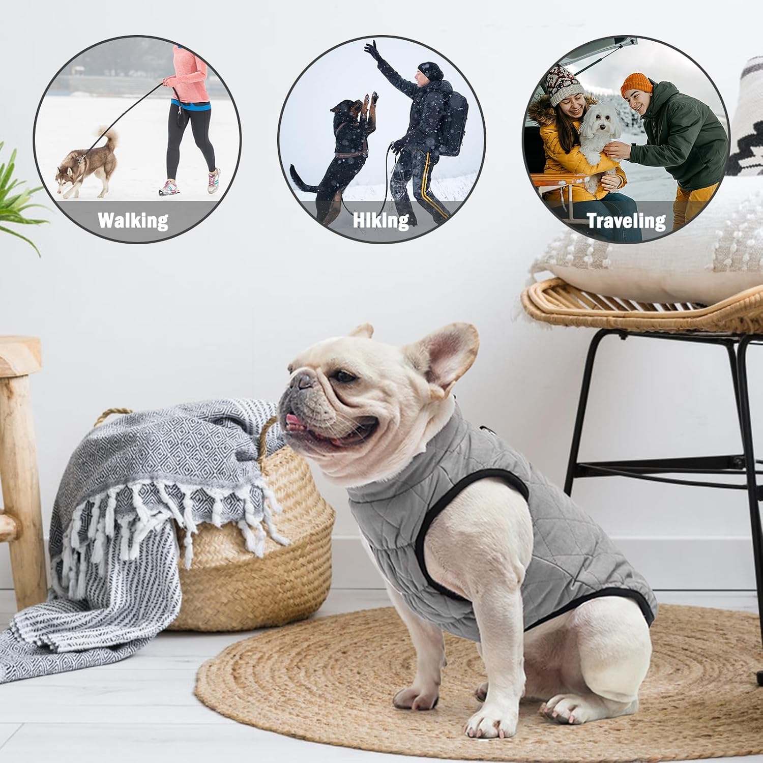 SCENEREAL Winter Dog Vest Coat with Harness Built in