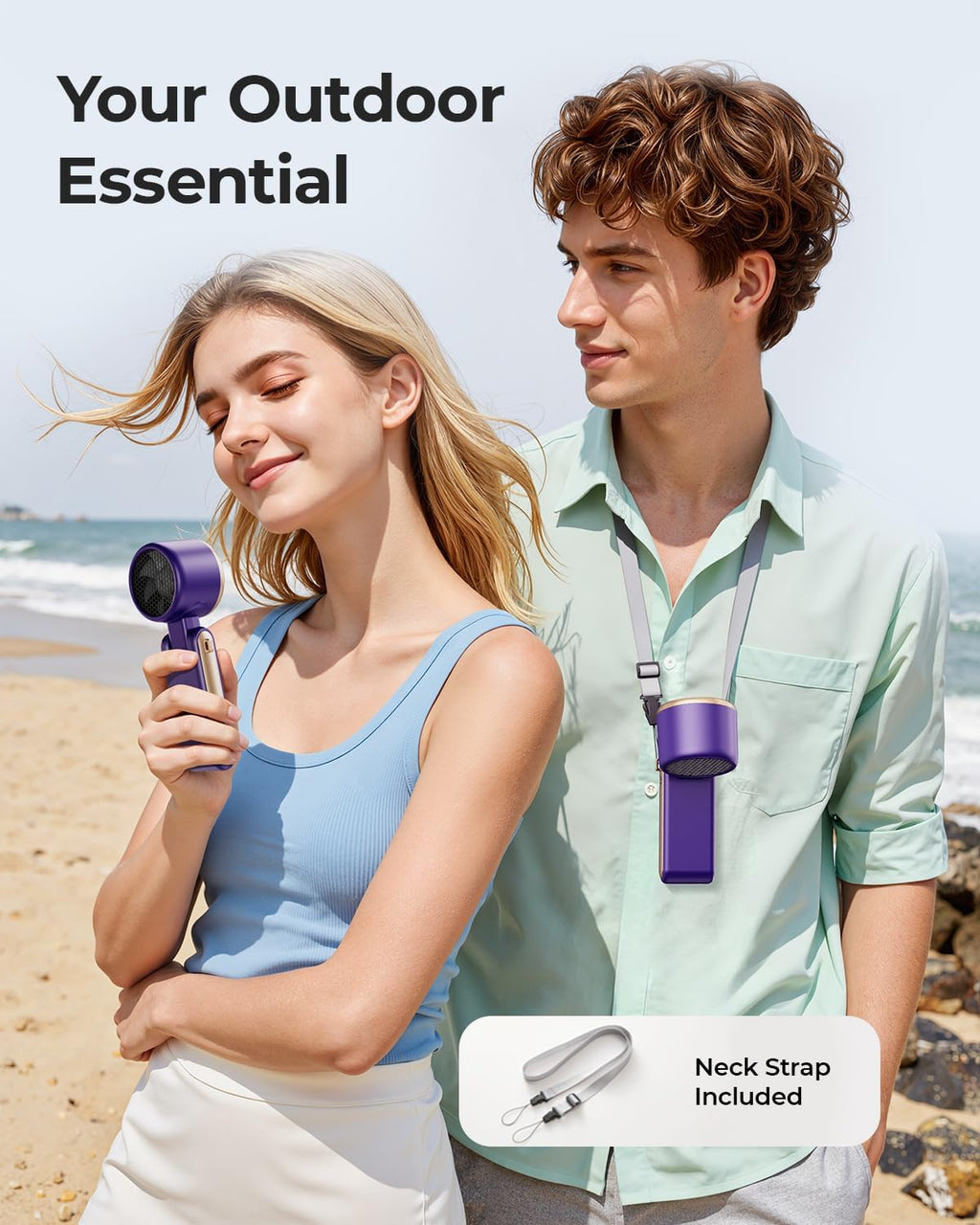 Portable Handheld Turbo Fan - 5 Gear High Speed 4000mAh Rechargeable Mini Personal Hand Fan Blow Cold Air, Battery Operated Travel Essentials, Beach Vacation, Gifts for Women, Men (Purple)