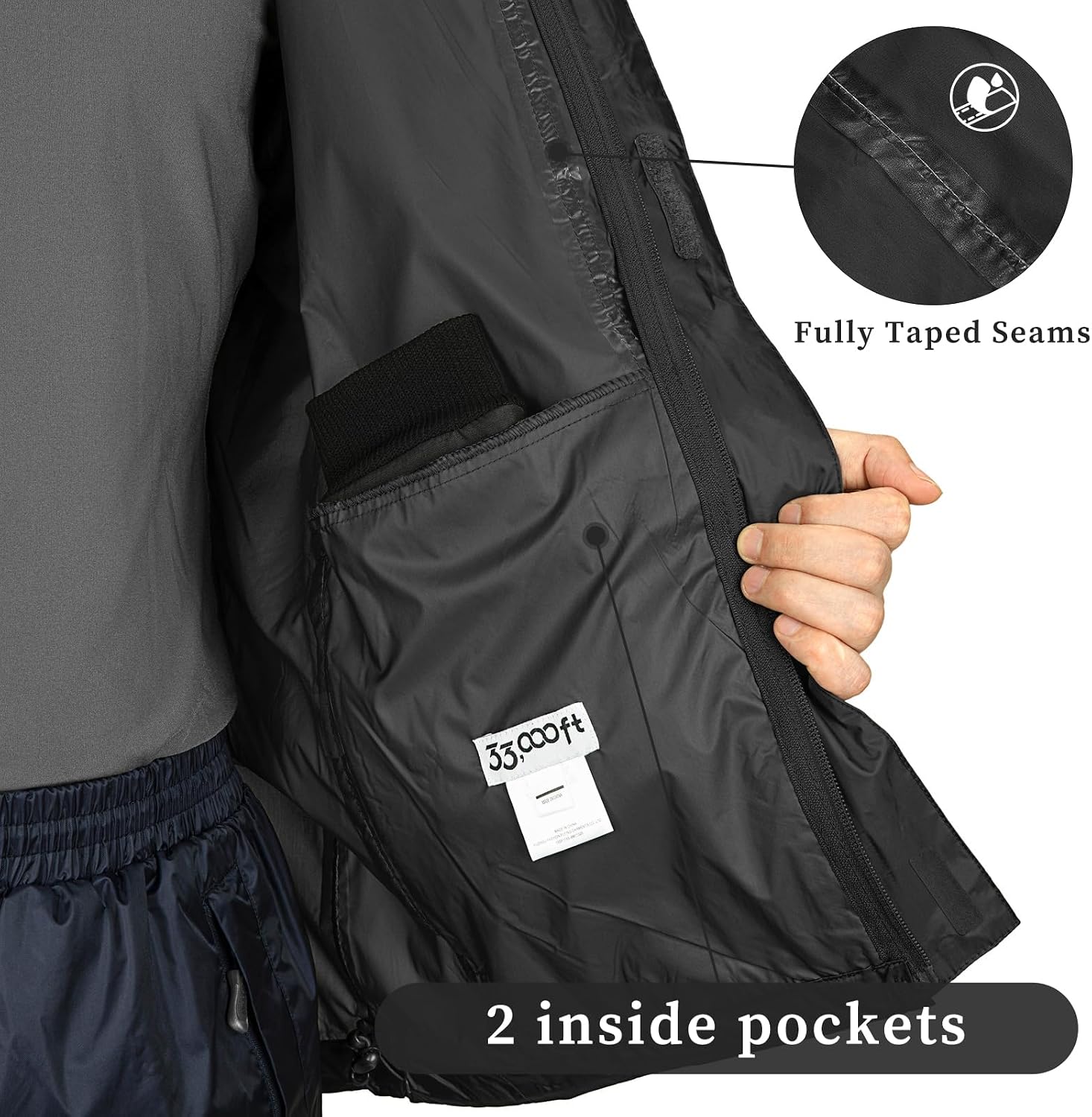 33,000ft Men's Packable Rain Jacket Lightweight Waterproof Golf Raincoat