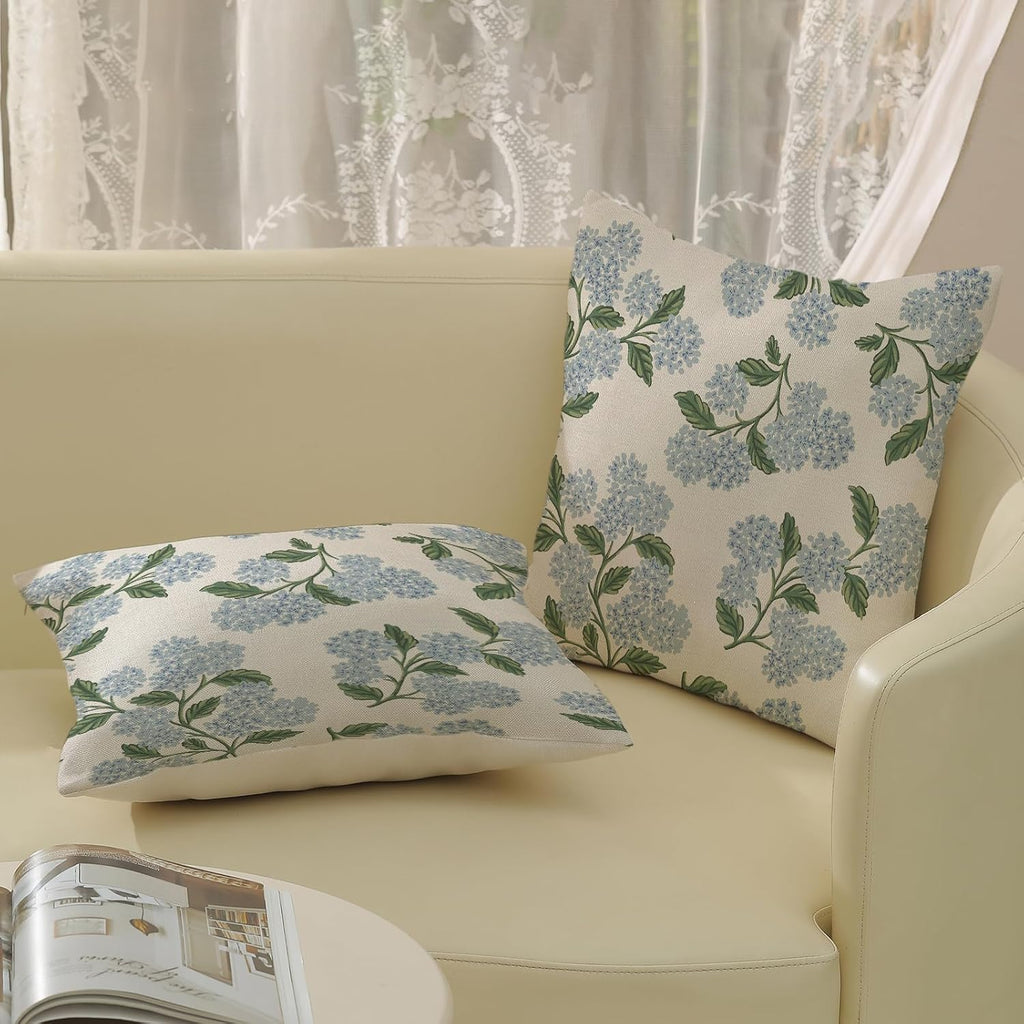Floral Outdoor Pillow Covers 18x18 Inch Set of 2 Blue Green