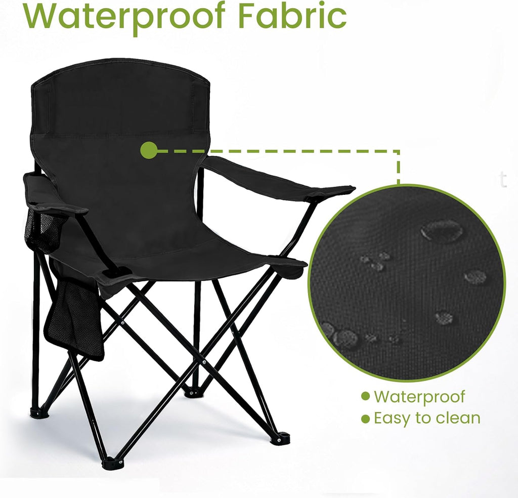 Camping Chair 2 Pack Portable Folding Chair, Supports 300lbs, Black