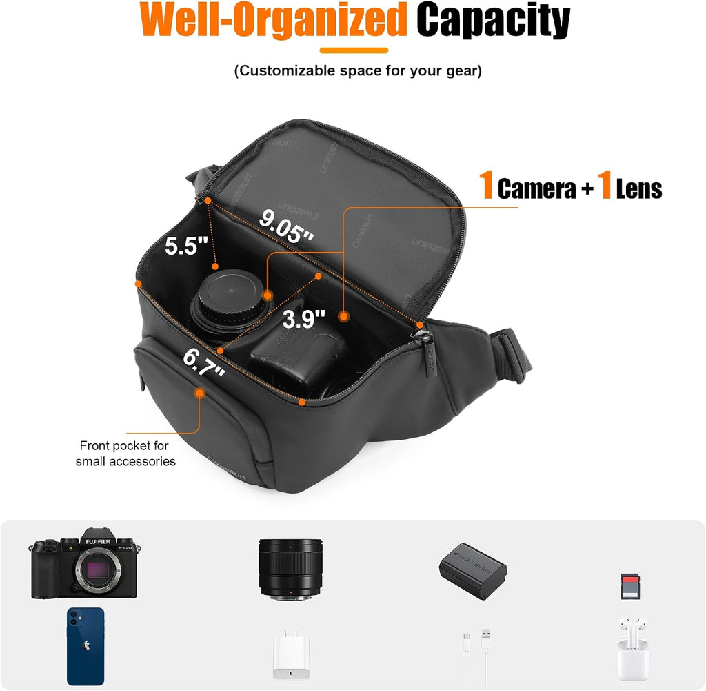 Cwatcun 3-in-1 Camera Waist Bag, Compact Crossbody Fanny Pack for DSLR