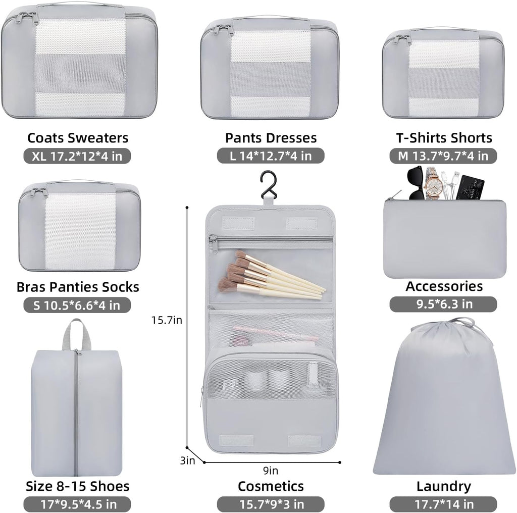 BAGAIL 6 Set/8 Set/10 Set Packing Cubes Various Sizes Packing Organizer for Travel Accessories Luggage Carry On Suitcase