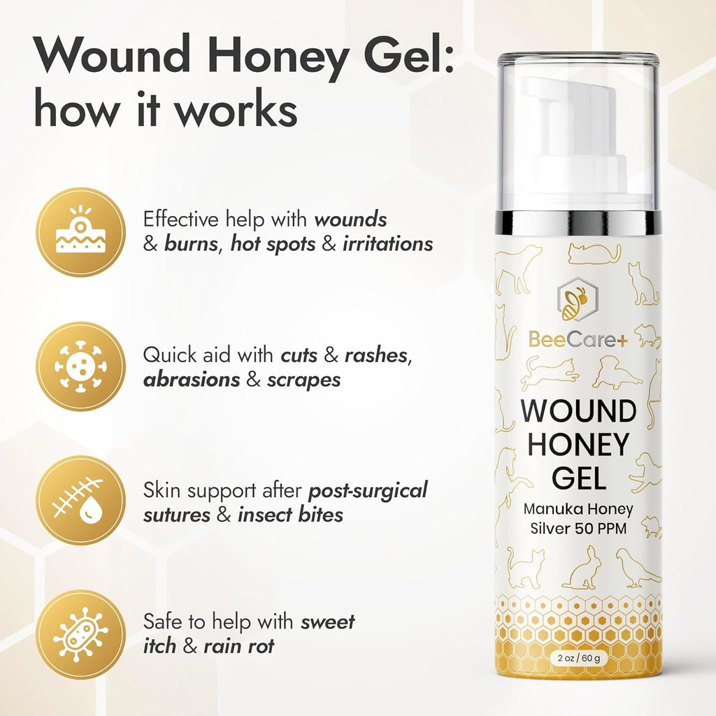 Manuka Honey Wound Gel for Hot Spot Treatment for Dogs and Cats – Helps with Irritations, Cuts, Rashes, Abrasions, and Scrapes – Colloidal Silver for Dogs 2 oz