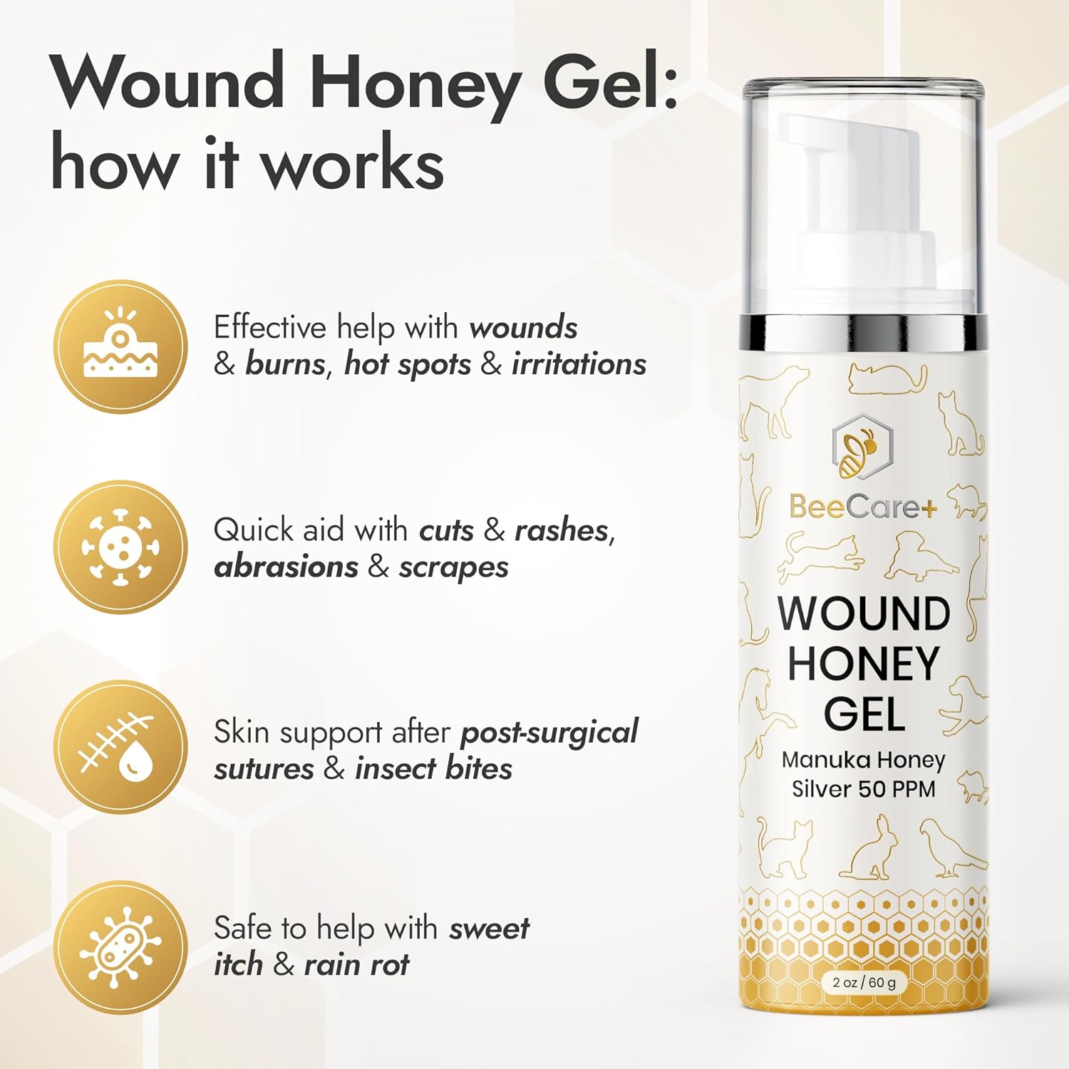 Manuka Honey Wound Gel for Hot Spot Treatment for Dogs and Cats – Helps with Irritations, Cuts, Rashes, Abrasions, and Scrapes – Colloidal Silver for Dogs 2 oz