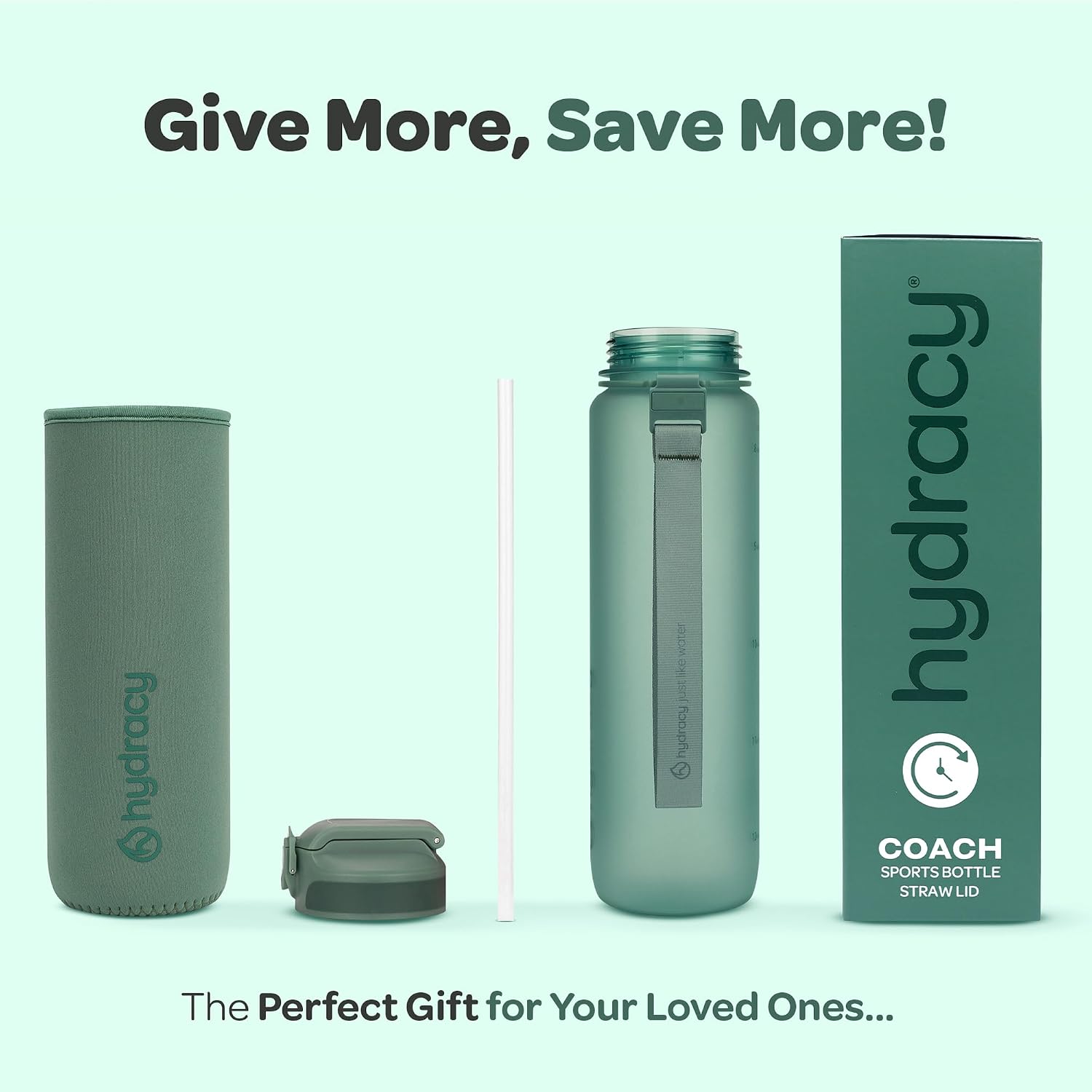Hydracy Motivational Water Bottle with Time Marker and Straw Lid 32 oz