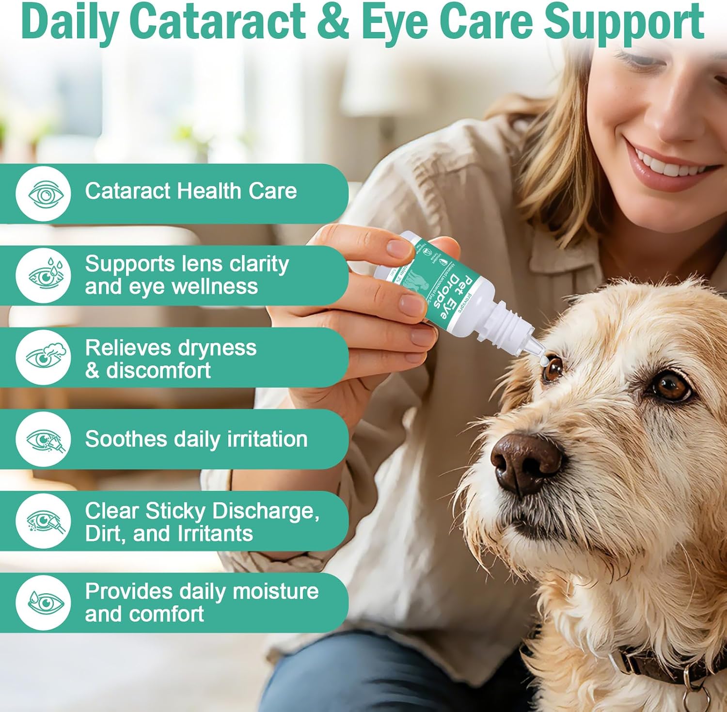 Cataract Eye Drops for Dogs, Improve Vision Clarity & Comfort, Supports Eye Comfort Moisture and Daily Eye Cleanliness, Gentle Pet Eye Care Formula, Preservative-Free