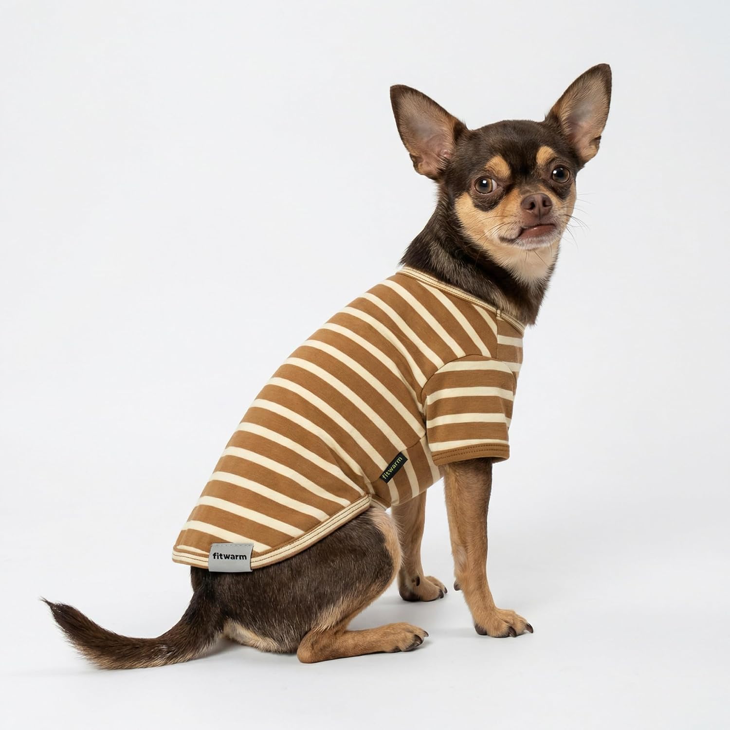 Fitwarm 3 Pack Color Block Striped Dog Shirt, Summer Dog Clothes for Small Dogs, Breathable Lightweight Dog Tshirt, Pet Outfit, Navy Blue, Sea Green, Brown, Small