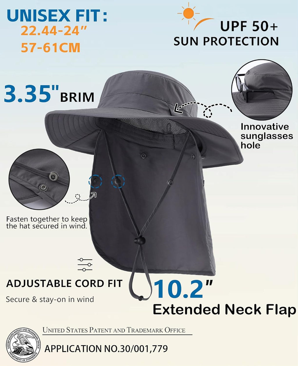 Home Prefer UPF 50+ Wide Brim Sun Hats with Neck Flap Sun Protection Hat for Men Women Gardening Fishing Summer Bucket Hat