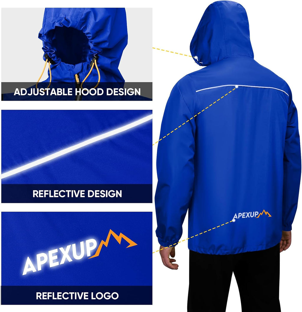 APEXUP Packable Rain Jacket Men Waterproof Lightweight Raincoat with Hood