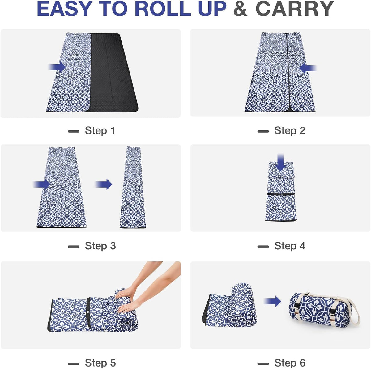 WILLOW WEAVE Large Picnic Blanket Waterproof,Outdoor Blanket - NavyBlue