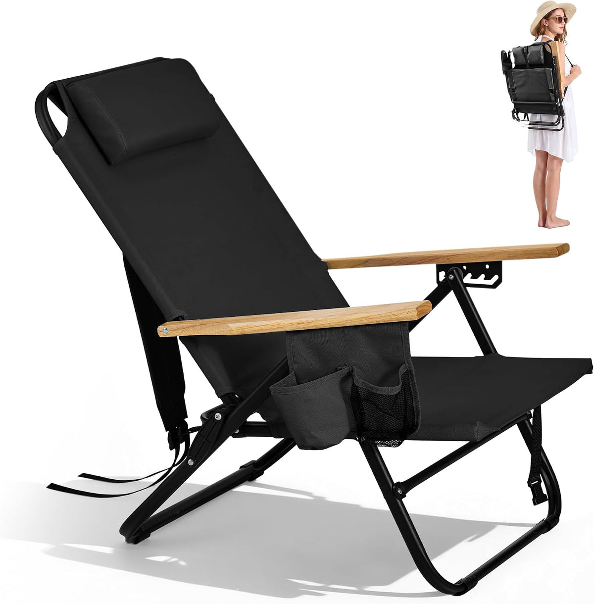 Portable Backpack Beach Chair for Adults,Black
