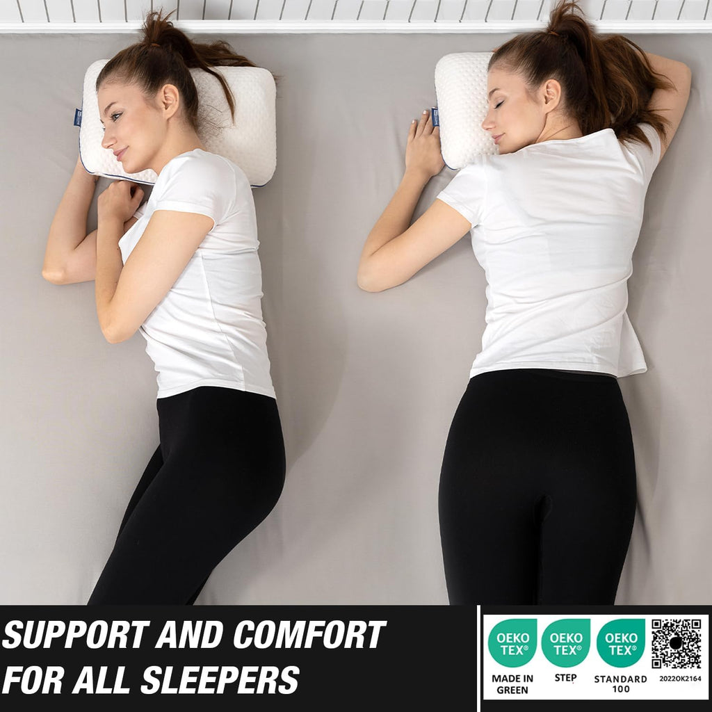 Travel & Camping Comfortable Memory Foam Pillow – Easy to Carry Portable Bag – Temperature Regulating Pillow Case - Perfect for Travelling (White)