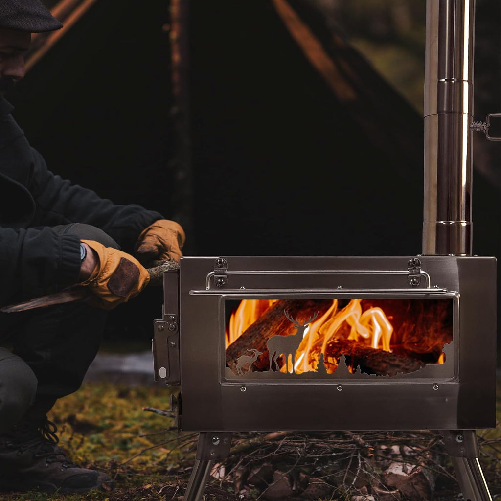 GreyHoo Camping Wood Stove with Chimney for Cooking & Heating