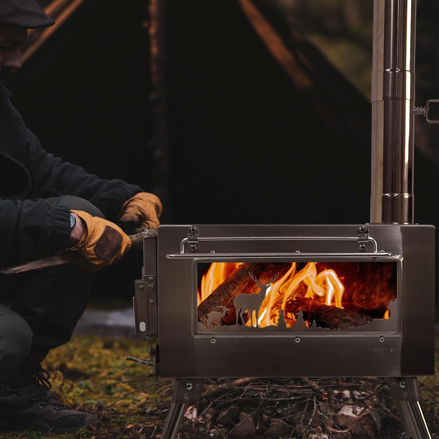 GreyHoo Camping Wood Stove with Chimney for Cooking & Heating