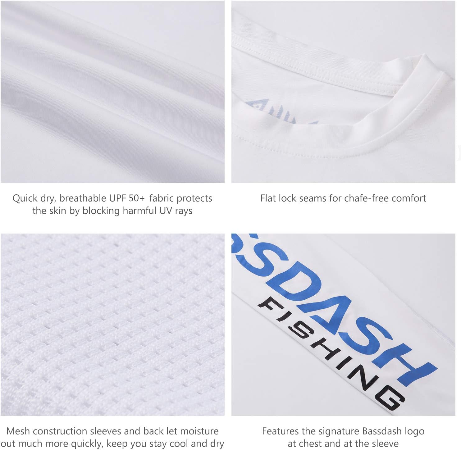 BASSDASH Fishing T Shirts for Men UV Sun Protection UPF 50+ Long Sleeve Tee T-Shirt