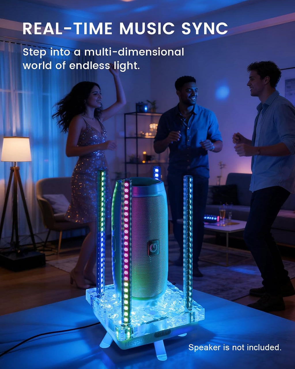 Music Sync RGB Ambient Light, App Controlled & Sound Reactive Audio Visual Lighting for Gaming Desk, Party & Desk Setup (Grey)